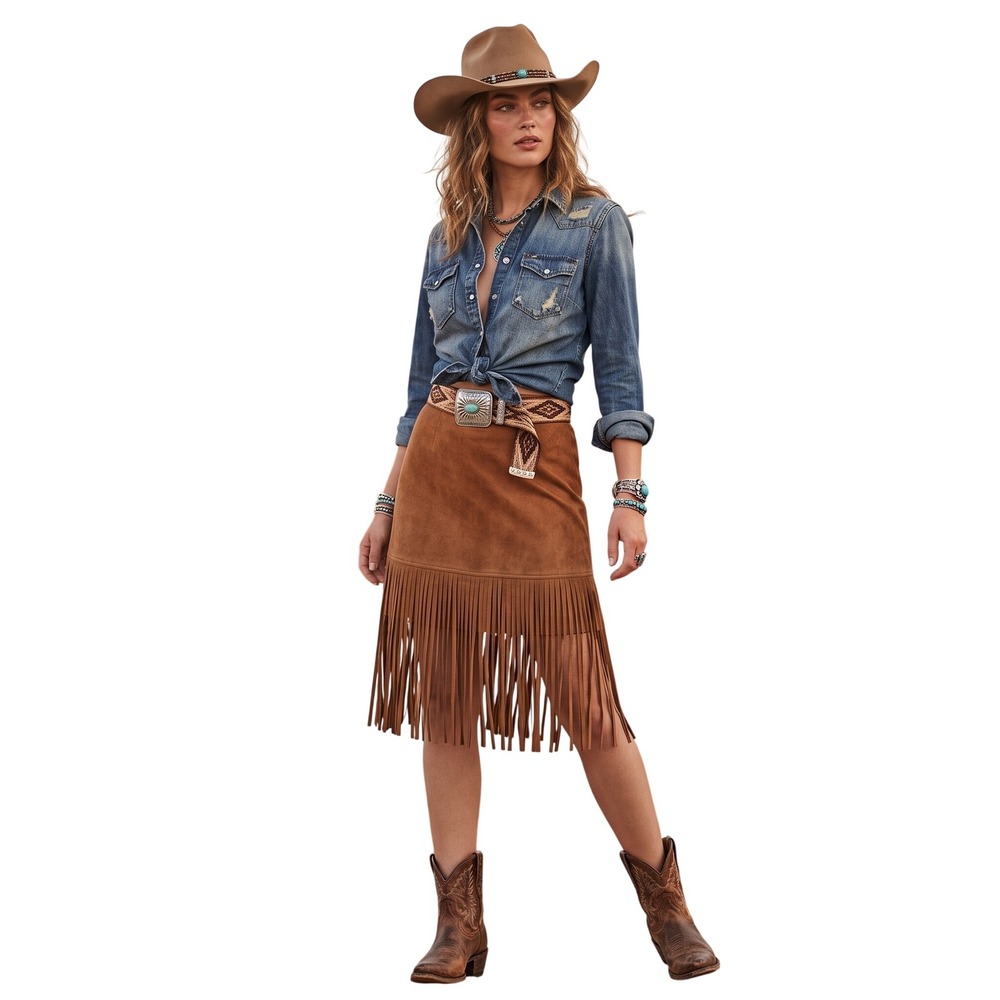 Forever 21 Faux Suede Fringe Mini Skirt Brown Boho Festival Western Cognac Med